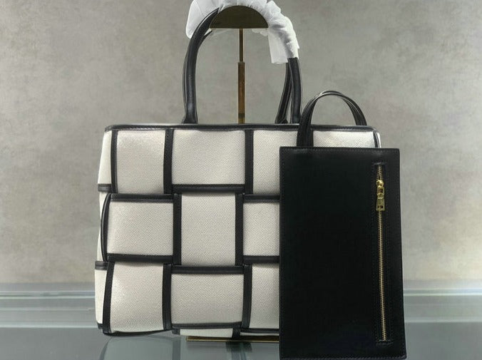 Tan And Cream Woven Bag