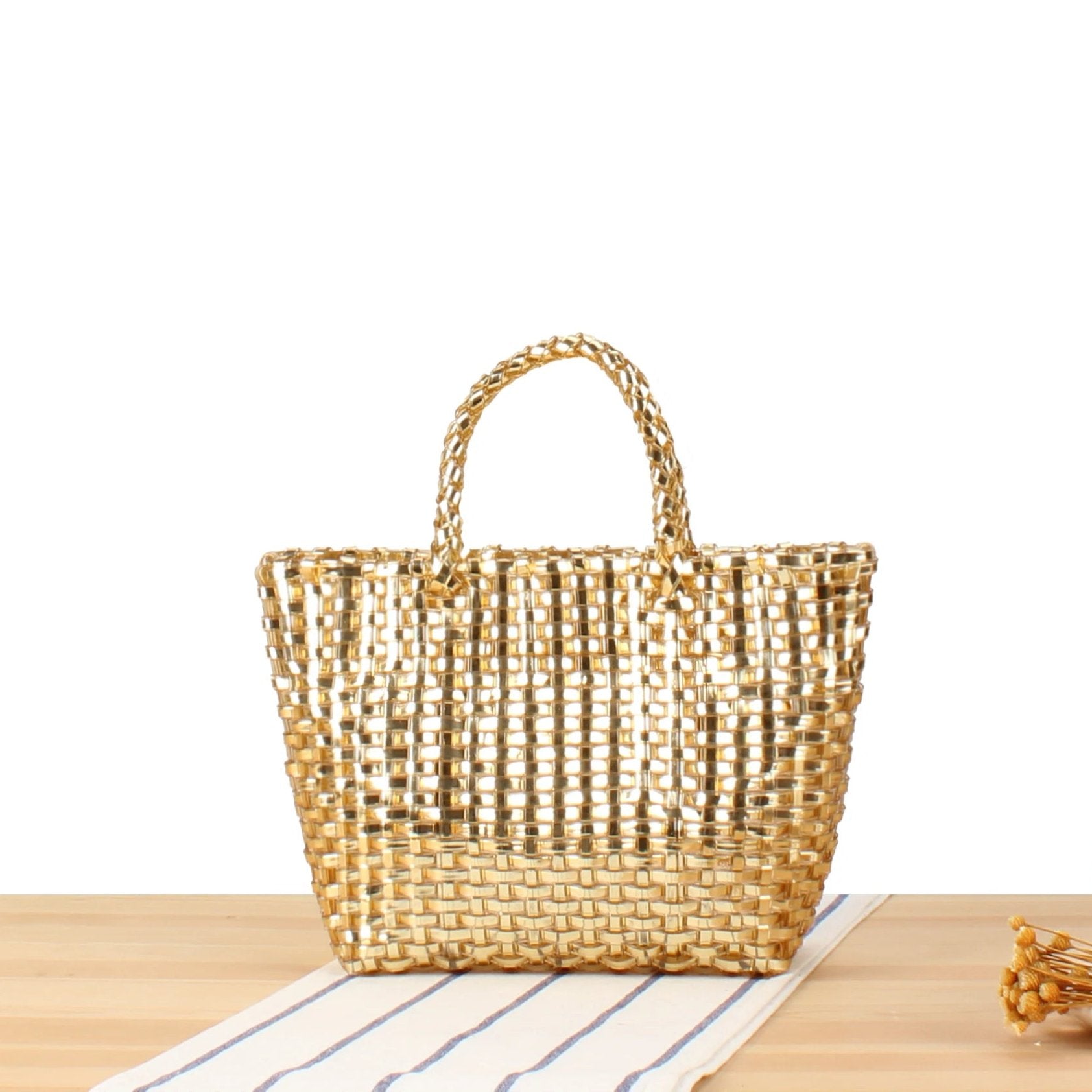 Gold vinyl woven bag