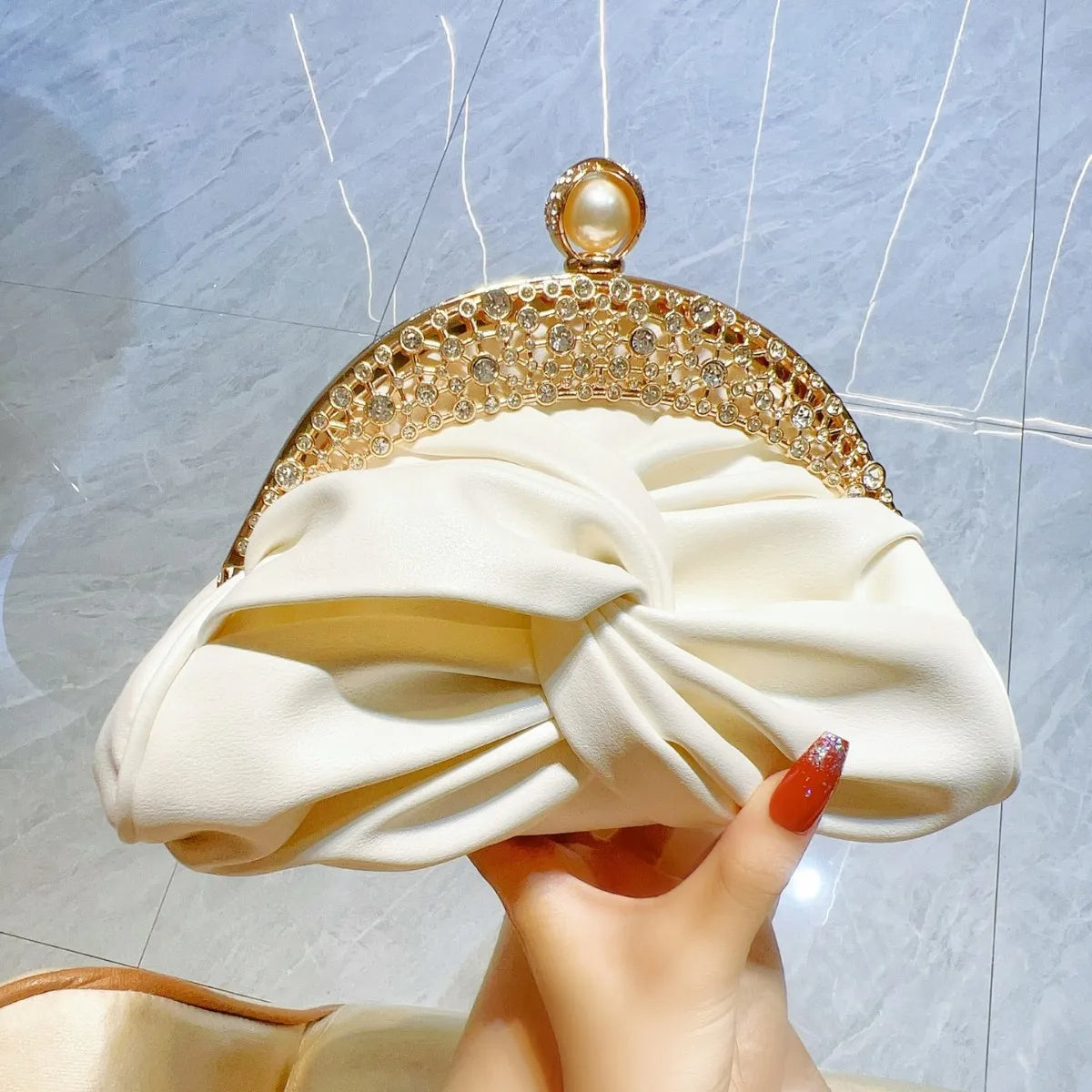 Pearl &amp; Crystal Embellished Evening Clutch