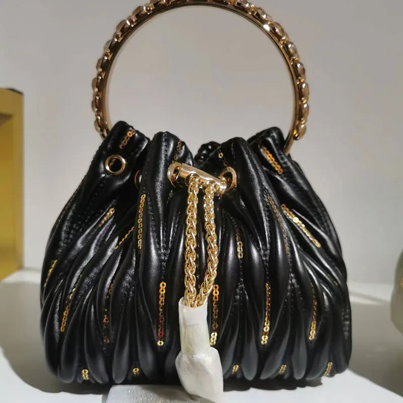 Sequins Pleated Women'S Bucket Bag