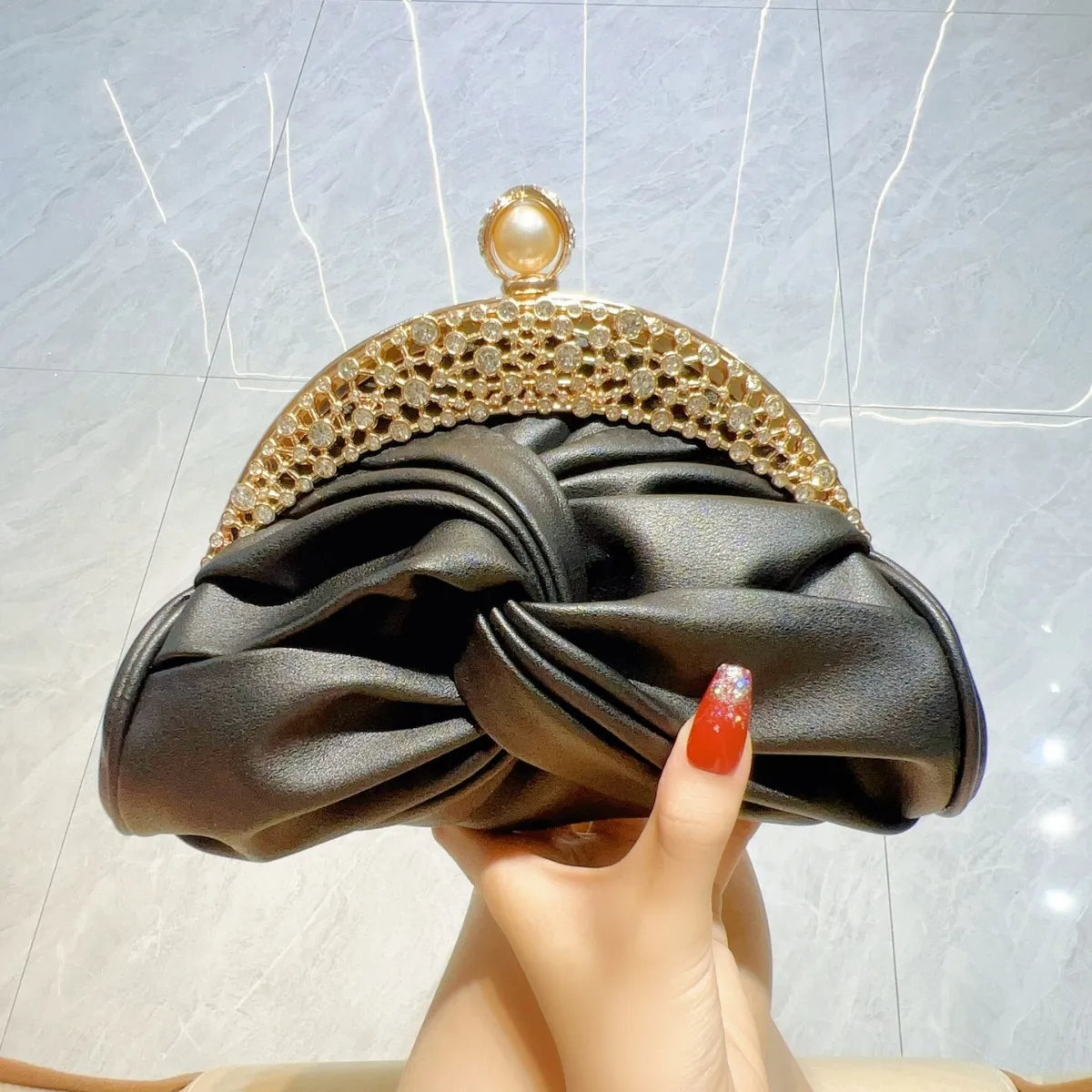 Pearl &amp; Crystal Embellished Evening Clutch
