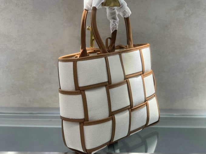 Tan And Cream Woven Bag