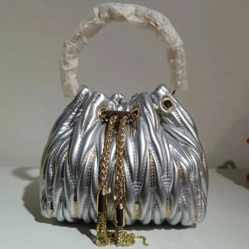 Sequins Pleated Women'S Bucket Bag