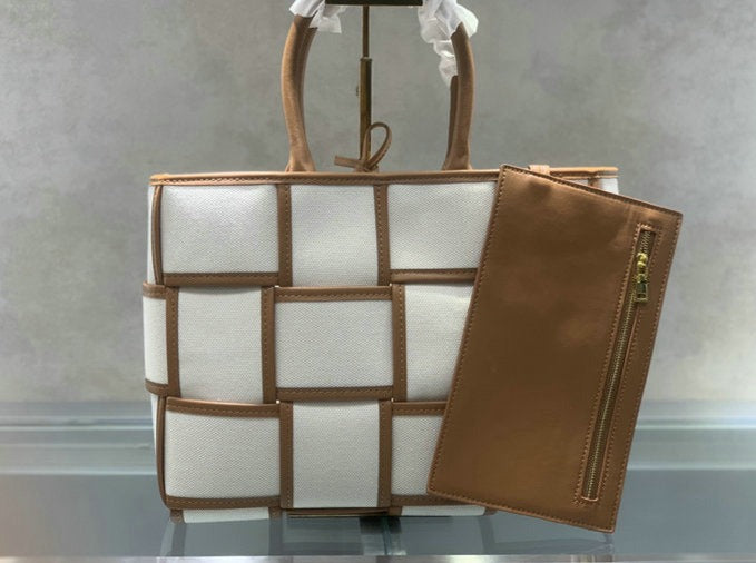 Tan And Cream Woven Bag