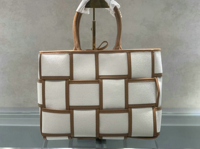 Tan And Cream Woven Bag