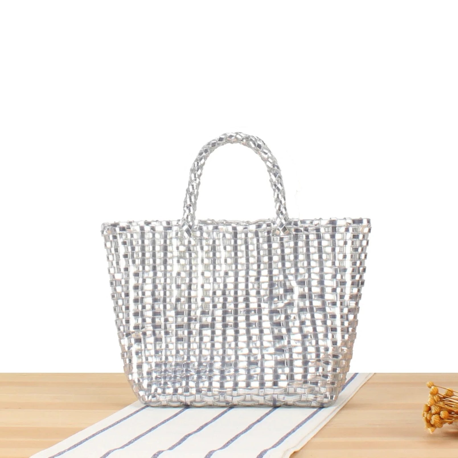 Gold vinyl woven bag