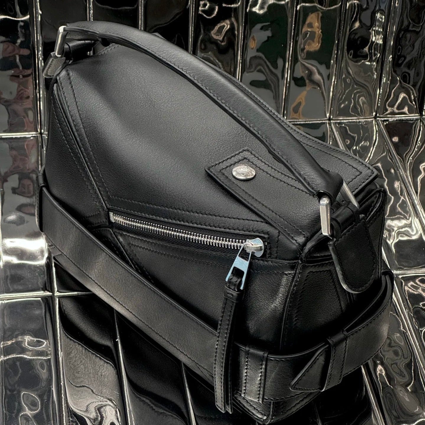 Puzzle Biker Large leather tote bag