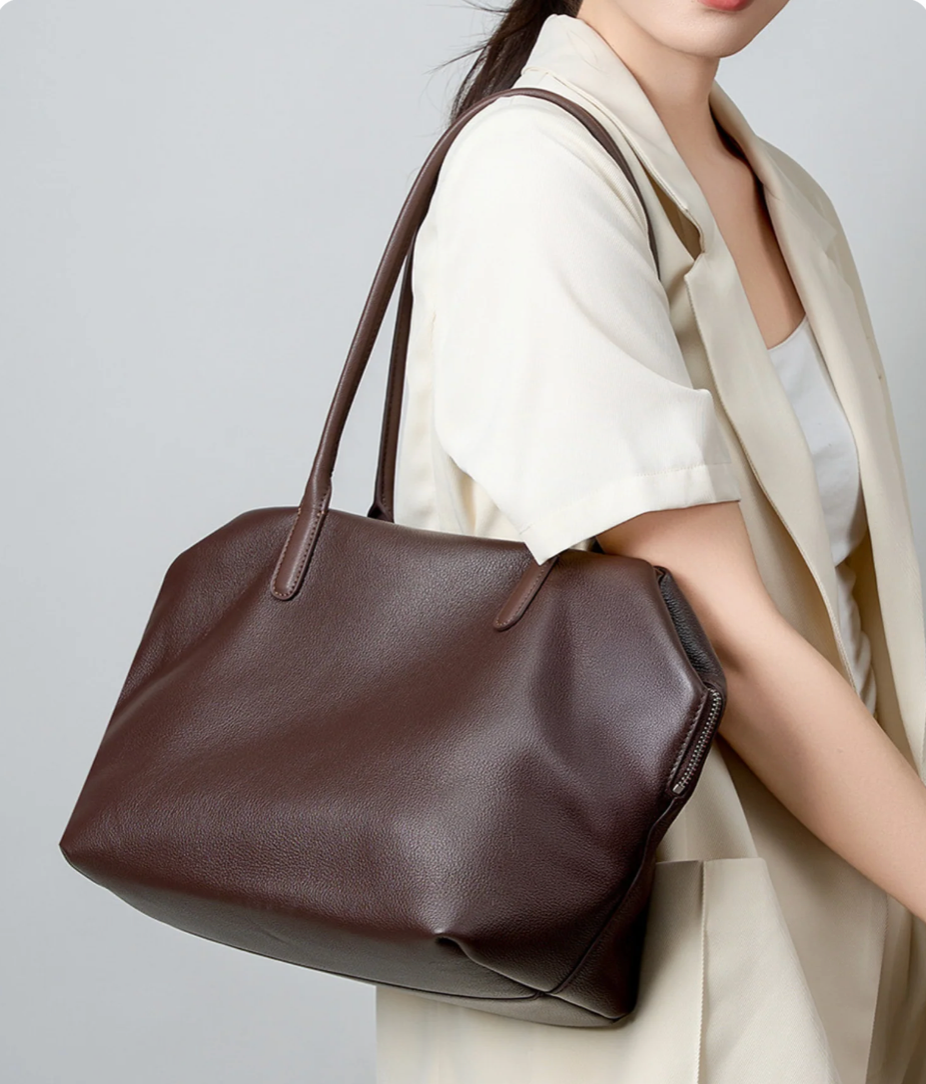 Soft grain leather tote